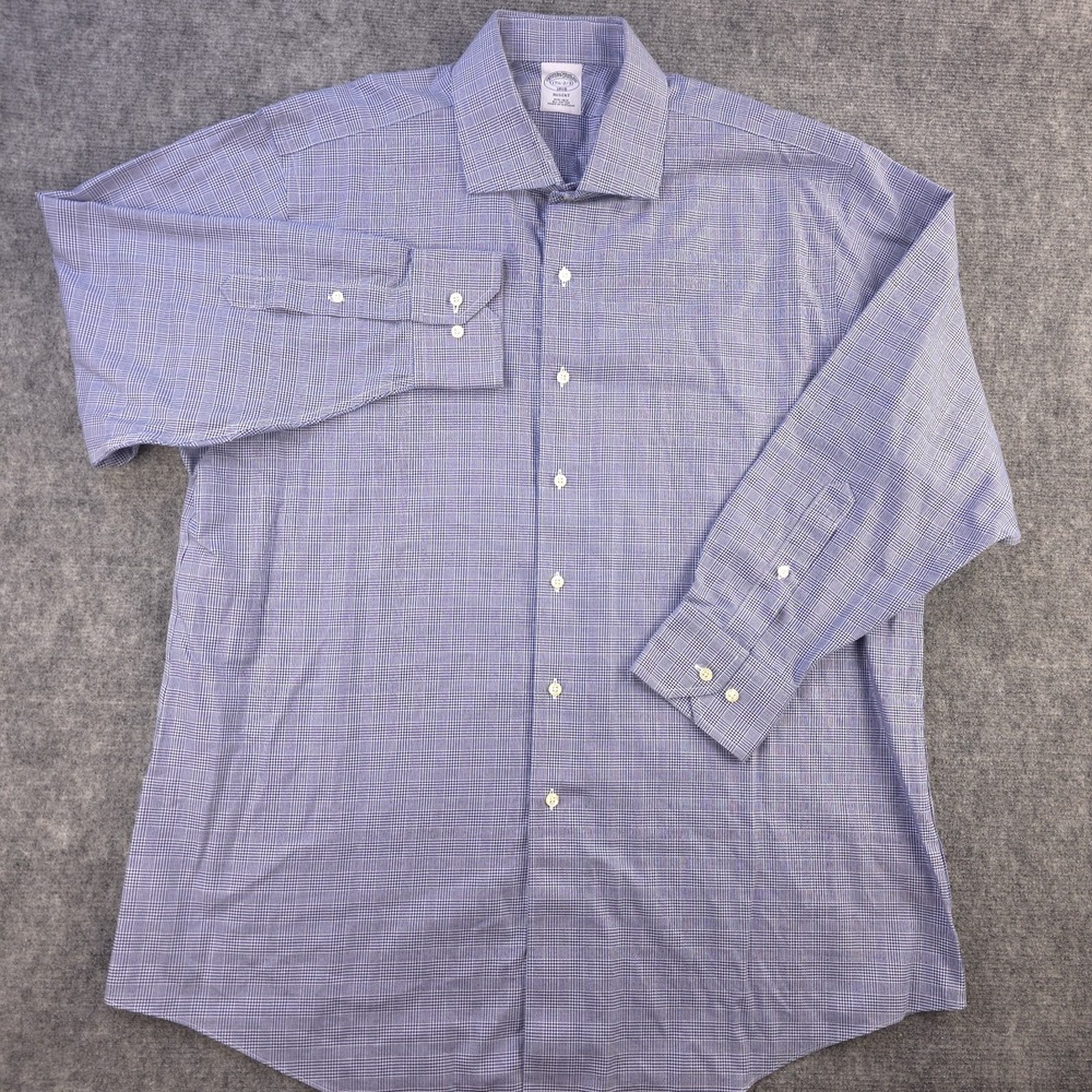 Brooks Brothers Dress Shirt 17.5 2/3 Regent Non Iron Blue Houndstooth Spread - Picture 2 of 9